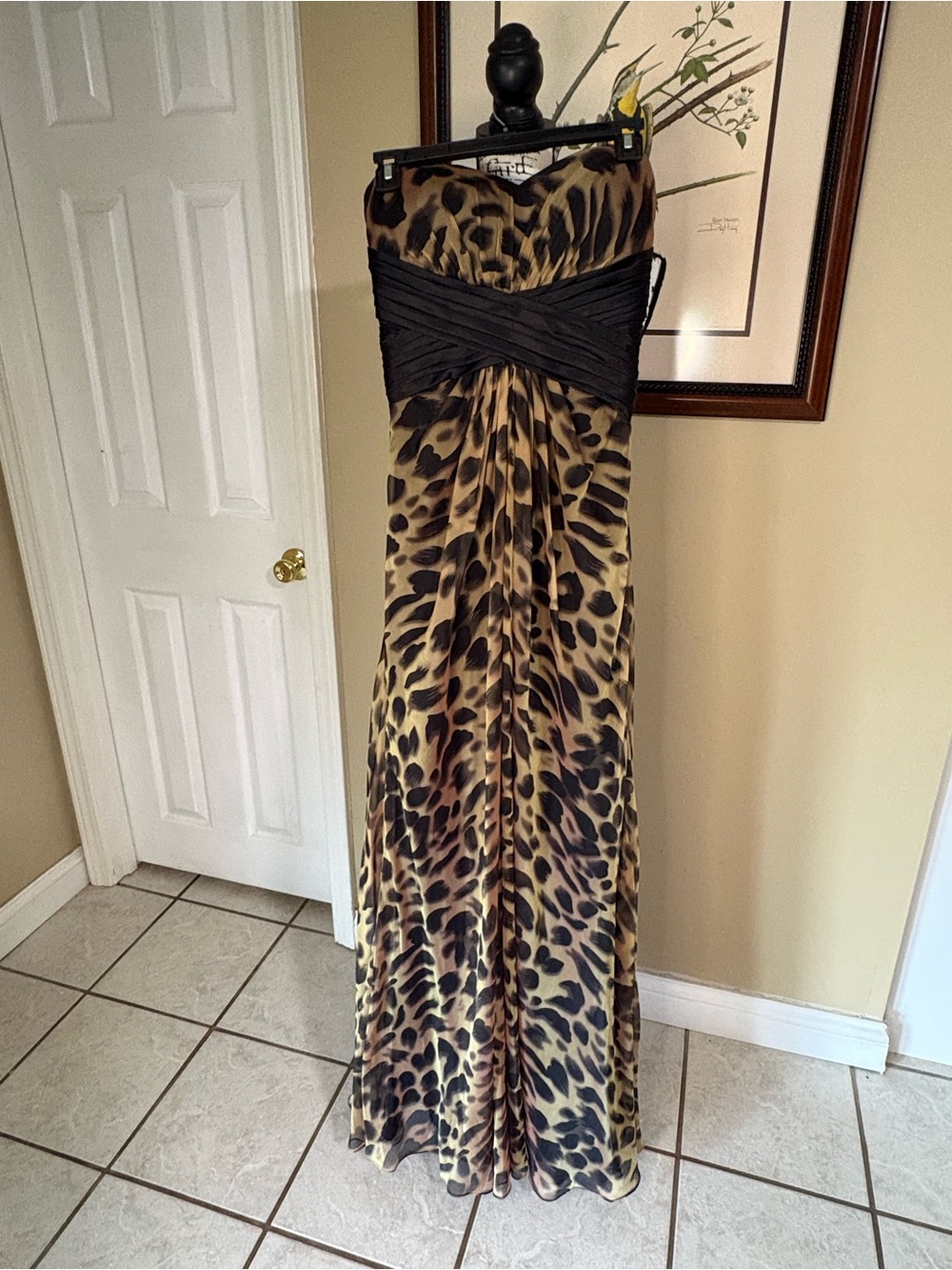 La Femme Leopard Long Dress with Black Accents Size 8